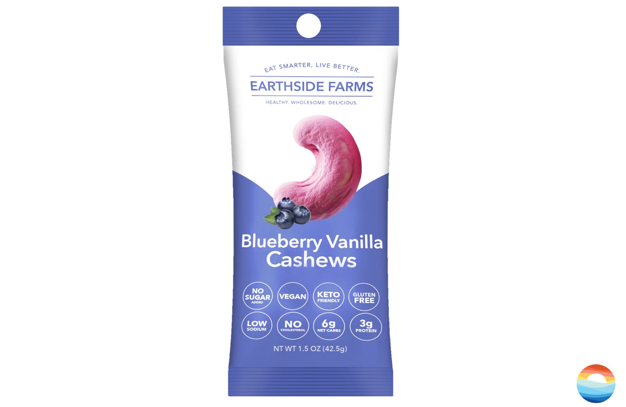 Blueberry Vanilla Cashews. Dry-roasted cashews coated with a delectable vanilla glaze, made with real blueberries and no added sugar. 1.5 oz Vegan, Gluten-Free