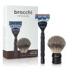 Shave kit from "Brocchi" includes an advanced razor with 5 precision steel blades and an ultra soft shaving brush featuring synthetic bristles that build a rich lather and help lift beard hair for a better shave.