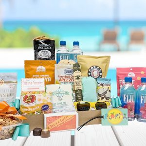 Our "Cabana Getaway" gift basket is designed with hotel guests in mind! Bottled beverages and travel friendly snacks delivered straight to their Orlando hotel!
