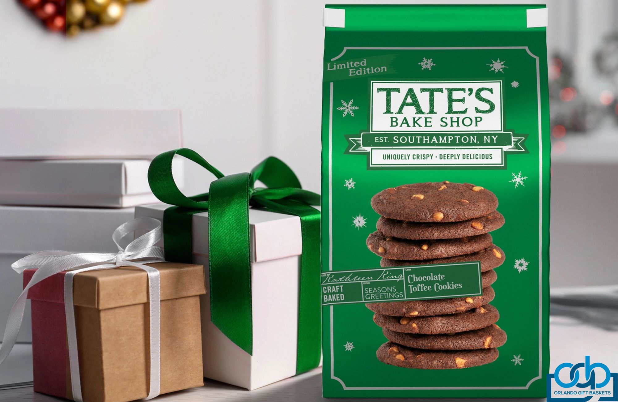 A rich cocoa cookie paired with the sweetness and saltiness of toffee, making this cookie a holiday indulgence! From "Tate's" famous bake shop! 6.5 oz. 12 cookies.