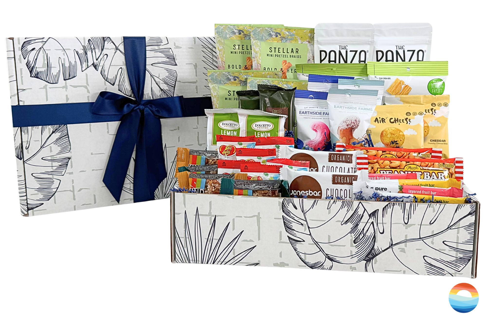 Our Office Party is a generous snack gift filled with gourmet cookies, fruit bars, nuts, pretzels and sweet treats. Ideal gift for an office staff to share.