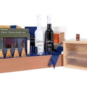 Our "Gourmond" gift basket is an elegant gourmet gift basket designed for those who appreciate good food and beautiful entertaining. Featuring a knife set, cheese grotto, and more, this sophisticated gift is perfect for any occasion.