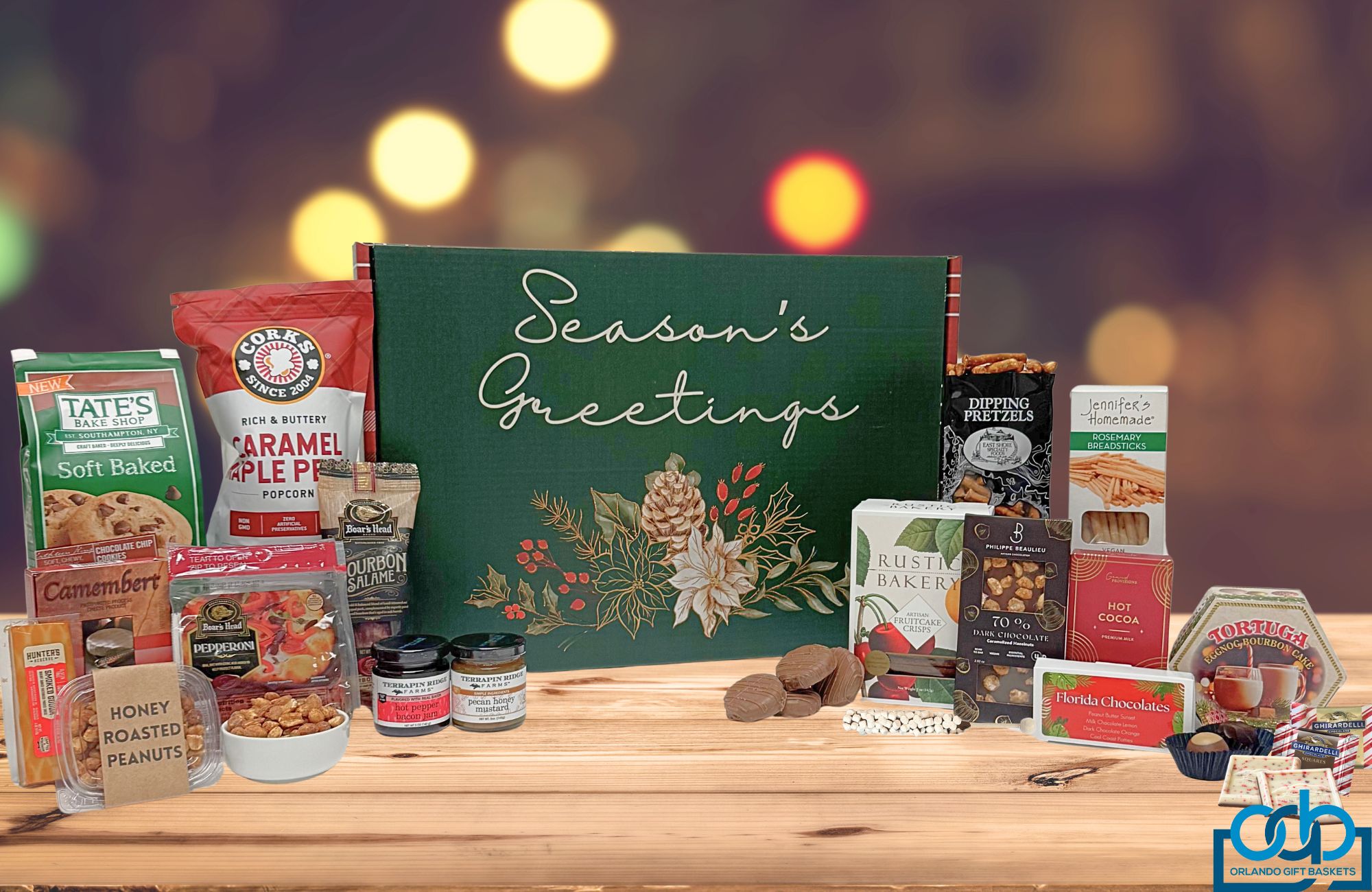 Our large "Season's Greetings" gift box, perfect for holiday gifts in Orlando!