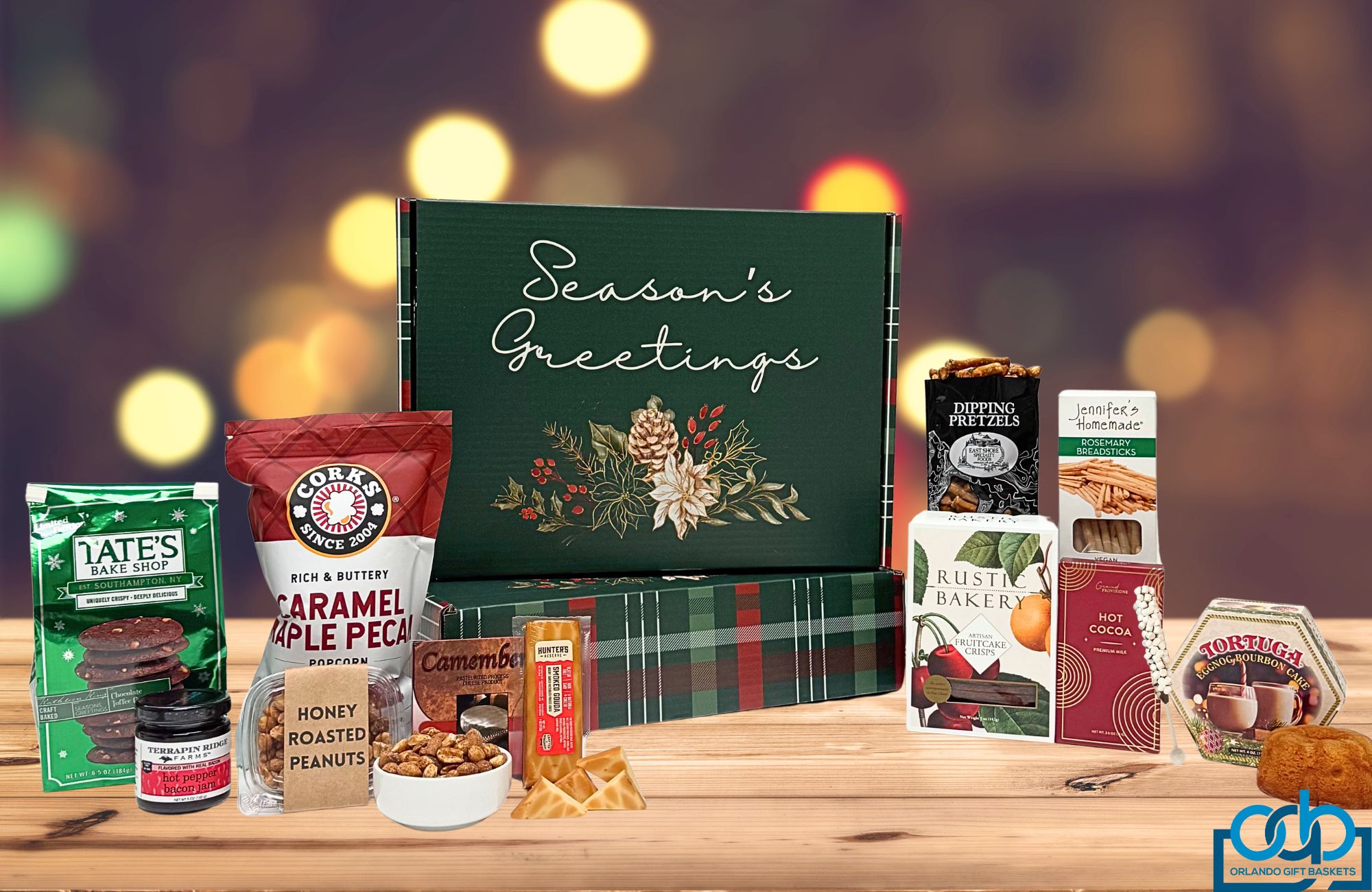 Our medium "Season's Greetings" gift box, perfect for corporate holiday gifting.