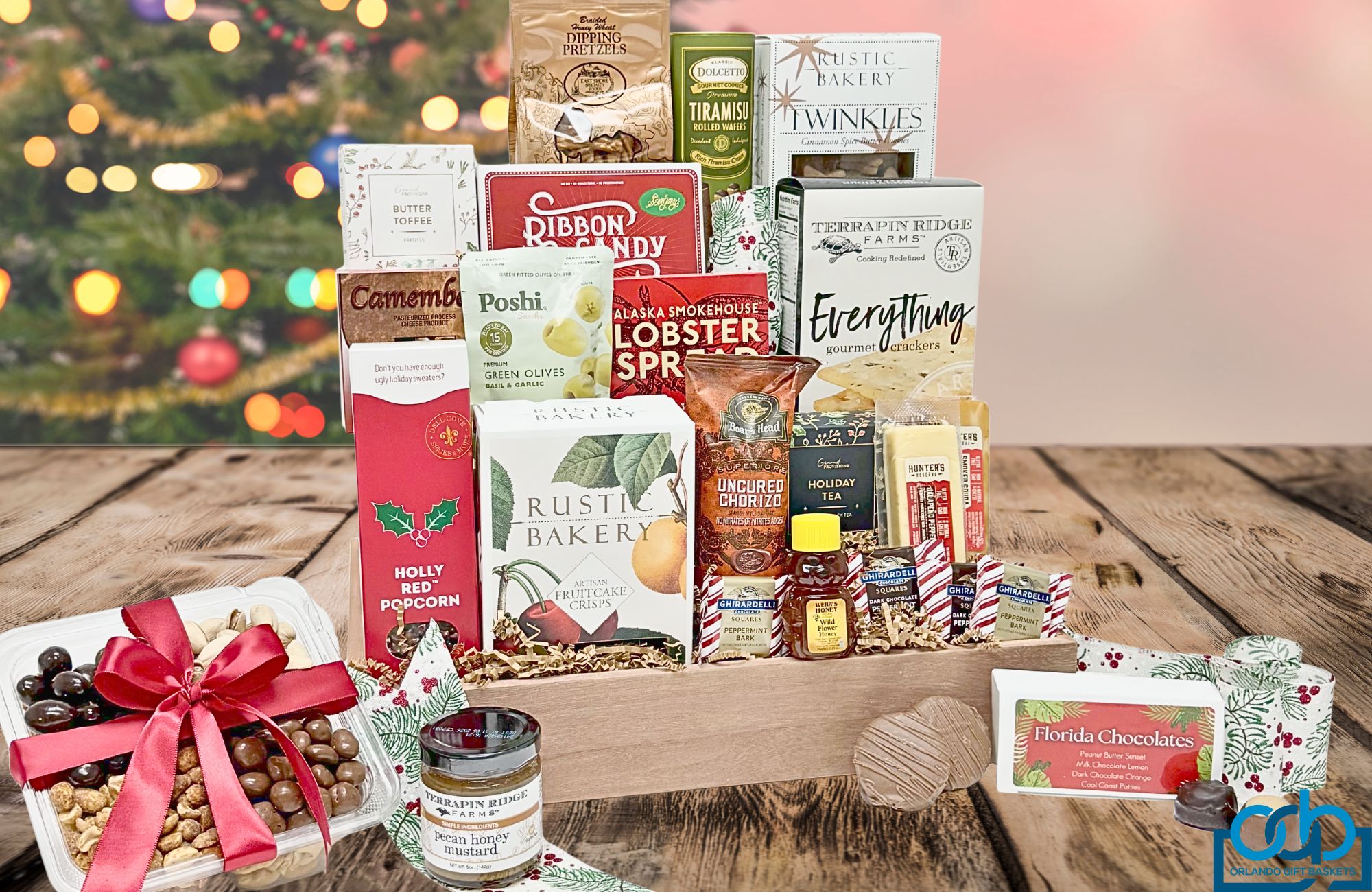Large "Holiday Gourmet" Gift basket, complete with all the sweet, salty, chocolatey holiday treats!