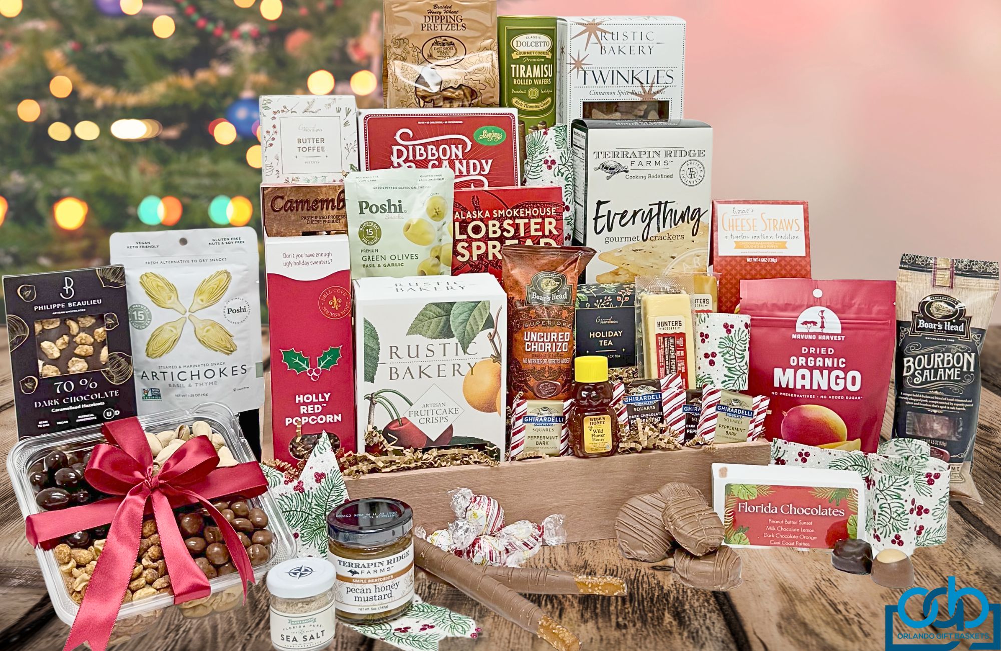 Our extra large "Holiday Gourmet" Gift basket, complete with all the sweet, salty, chocolatey holiday treats! Option to add on a bottle of wine.