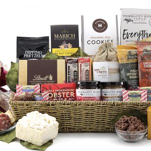 A gourmet collection of holiday favorites including cheeses, meats, chocolates, salty snacks and more!