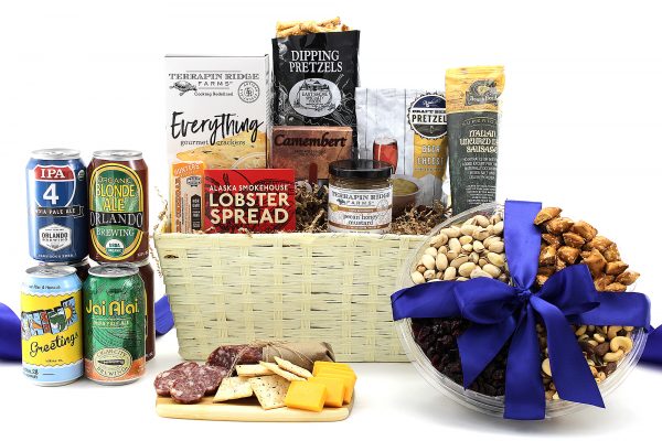 Gift basket with assorted salty and hearty treats and some Florida brewed beer to match!