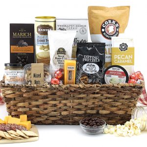 Large gift basket overflowing with lots of gourmet goodies!