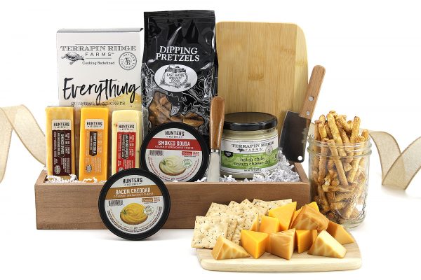 A gift basket full of fromage for your favorite curd nerd and cheesehead!