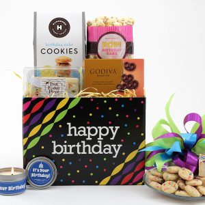 A birthday gift basket filled with sweet treats!