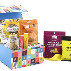 A collection of healthier snacks, packaged with birthday excitement!