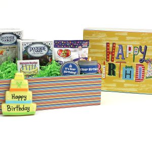 Send a surprise in this vibrant gift box, filled with a variety of cake & cookie treats!