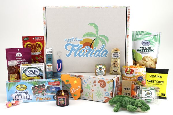 A festive Florida gift box filled with Florida inspired treats!