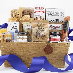 A gourmet gift basket made with new homeowner's in mind