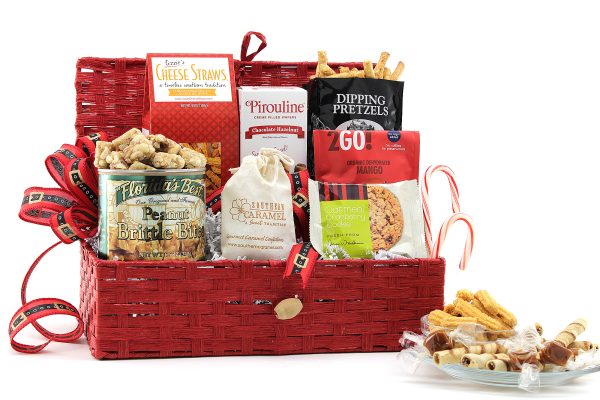 A classic assortment of holiday treats delivered in a traditional gift basket.