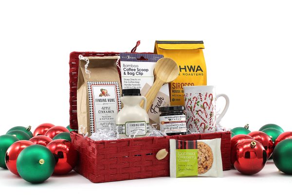 A Bright and Cheery holiday gift basket with a tasty breakfast spin!