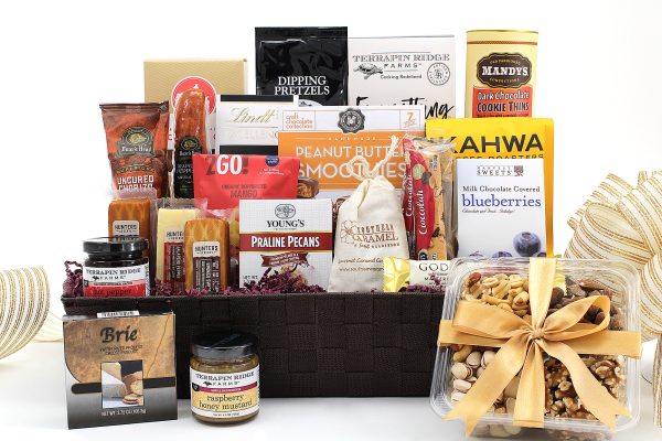 A gourmet gift basket curated with a sharp eye for a variety of flavors!