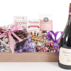 A variety of chocolatey treats and wine with a spring time vibe! Ideal for Administrative Professionals Day, Mothers Day, and anything in between!