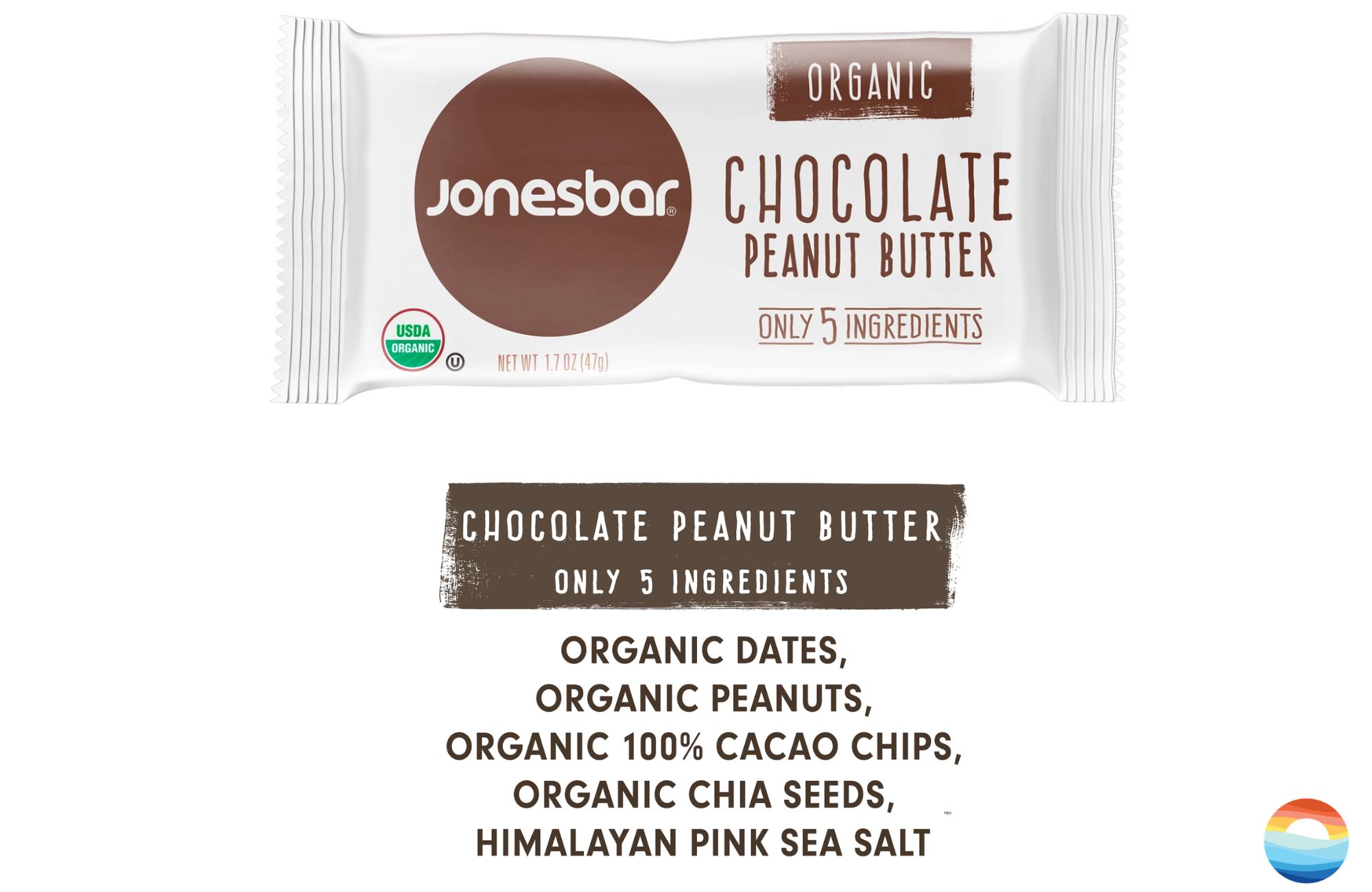 Peanut Butter Chocolate "Jonesbar" made with just 5 ingredients. 1.73 oz. Vegan, Gluten-Free, Dairy-Free