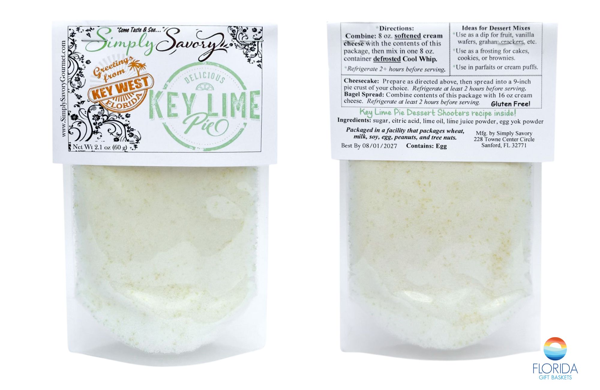 A cool, refreshing treat, Simply Savory Key Lime Dessert Mix combines just the right balance of sweet and tart for a perfect dessert. Made by "Simply Savory" in Sanford, Florida.