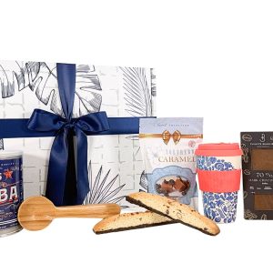 A gift basket of coffee and sweets, sure to make anyone smile!