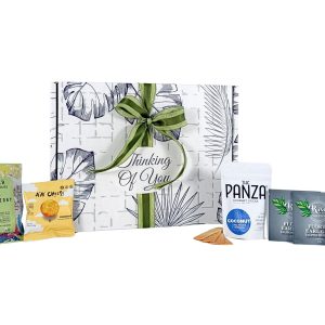 Send a thoughtful thinking of you gift box filled with gourmet treats in a reusable decorative box. A comforting gift for friends, family or coworkers.