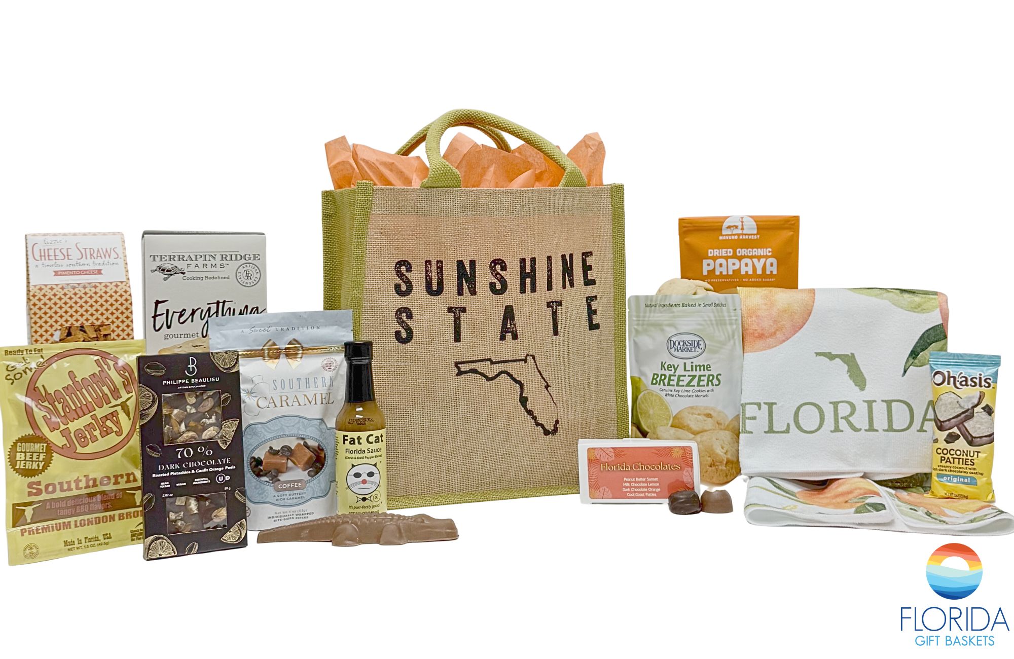 Our Sunshine State gift tote filled with key lime treats, chocolate, keepsakes, and more