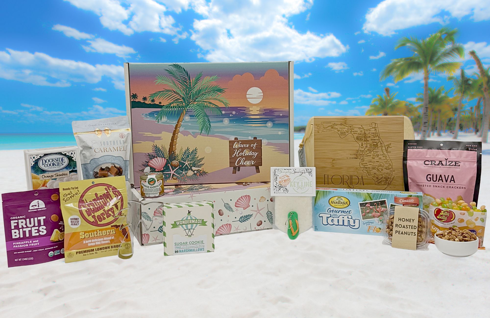 Our "Waves of Holiday Cheer" gift box delivers a taste of Christmas in Florida!